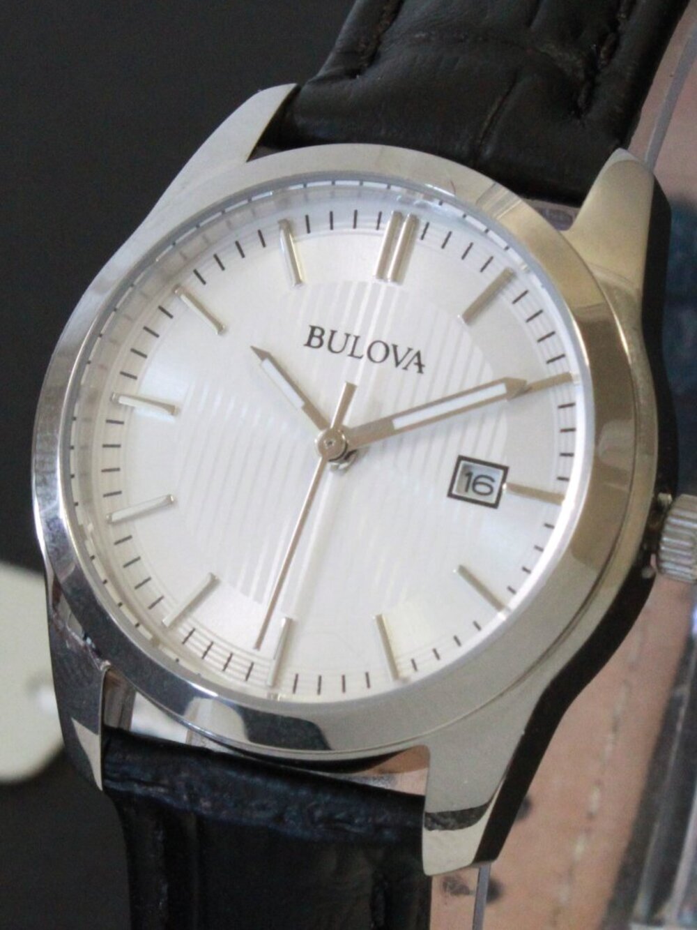 Bulova Ladies Classic Dress Watch Stainless, Silver Textured Dial, Black Strap - Picture 10 of 13